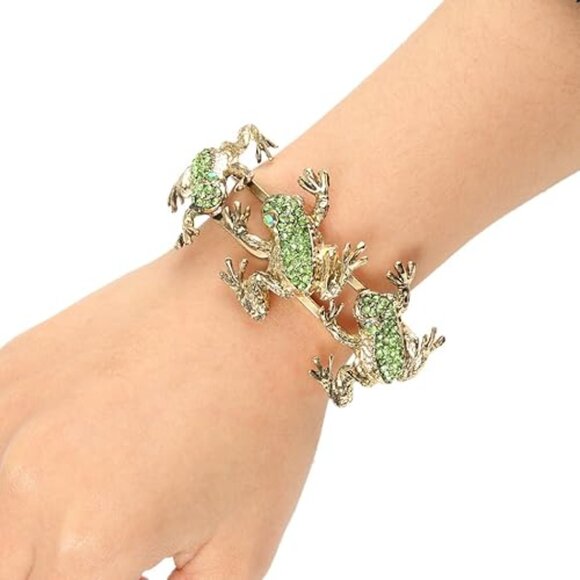 Neiman Marcus Women's Austrian Crystal Vintage Inspired 3 Frogs Bangle Bracelet - Picture 2 of 5